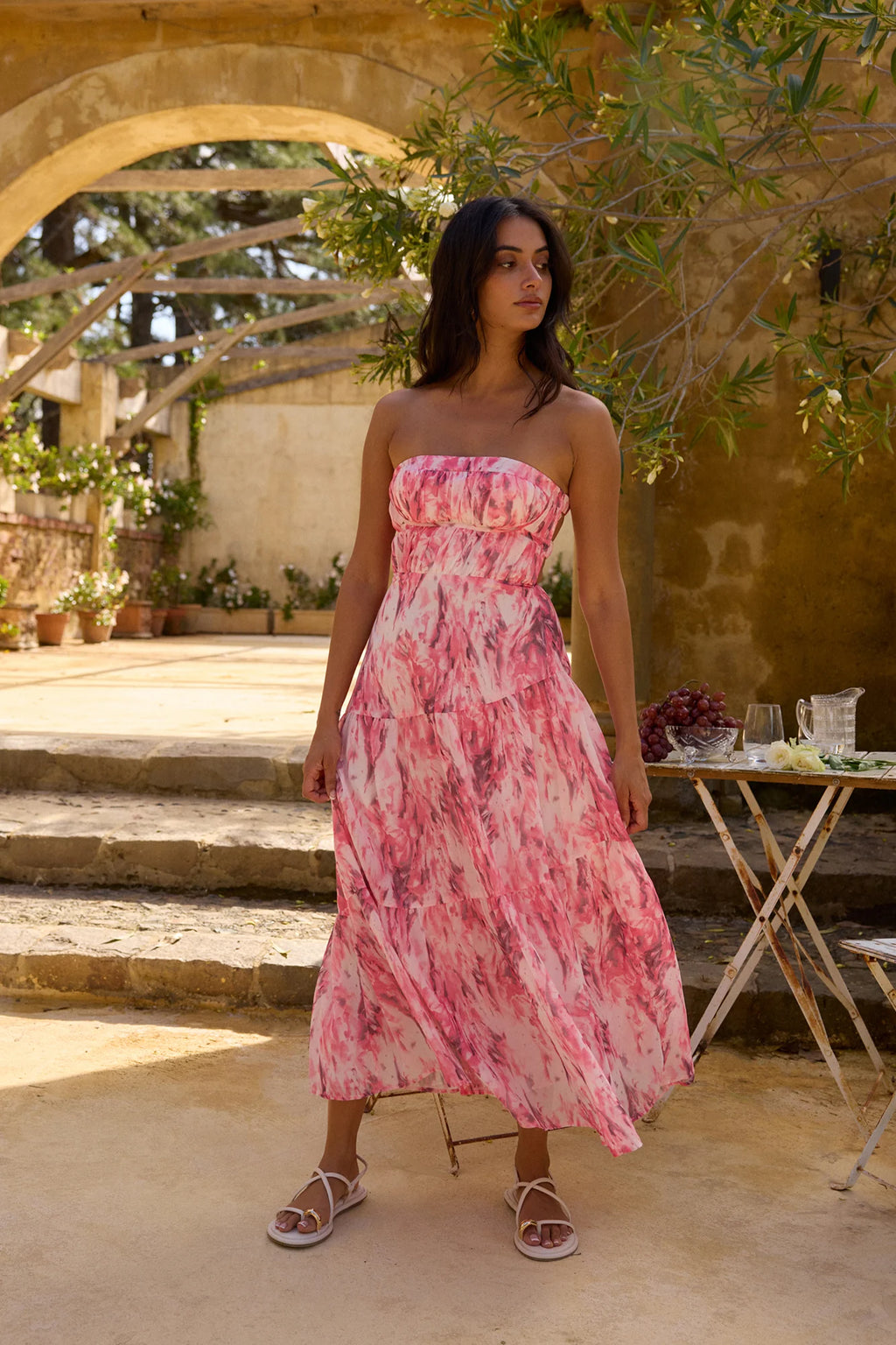 Floral Dreams Strapless Maxi Dress Pink