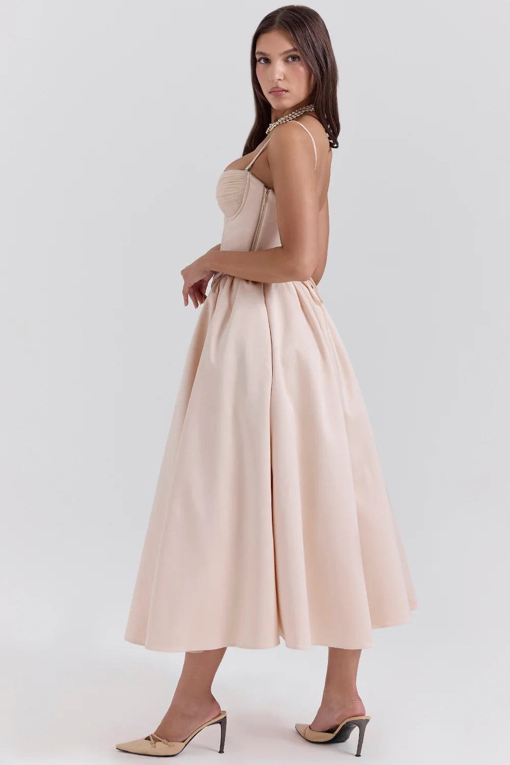 peach satin corset and skirt - sale