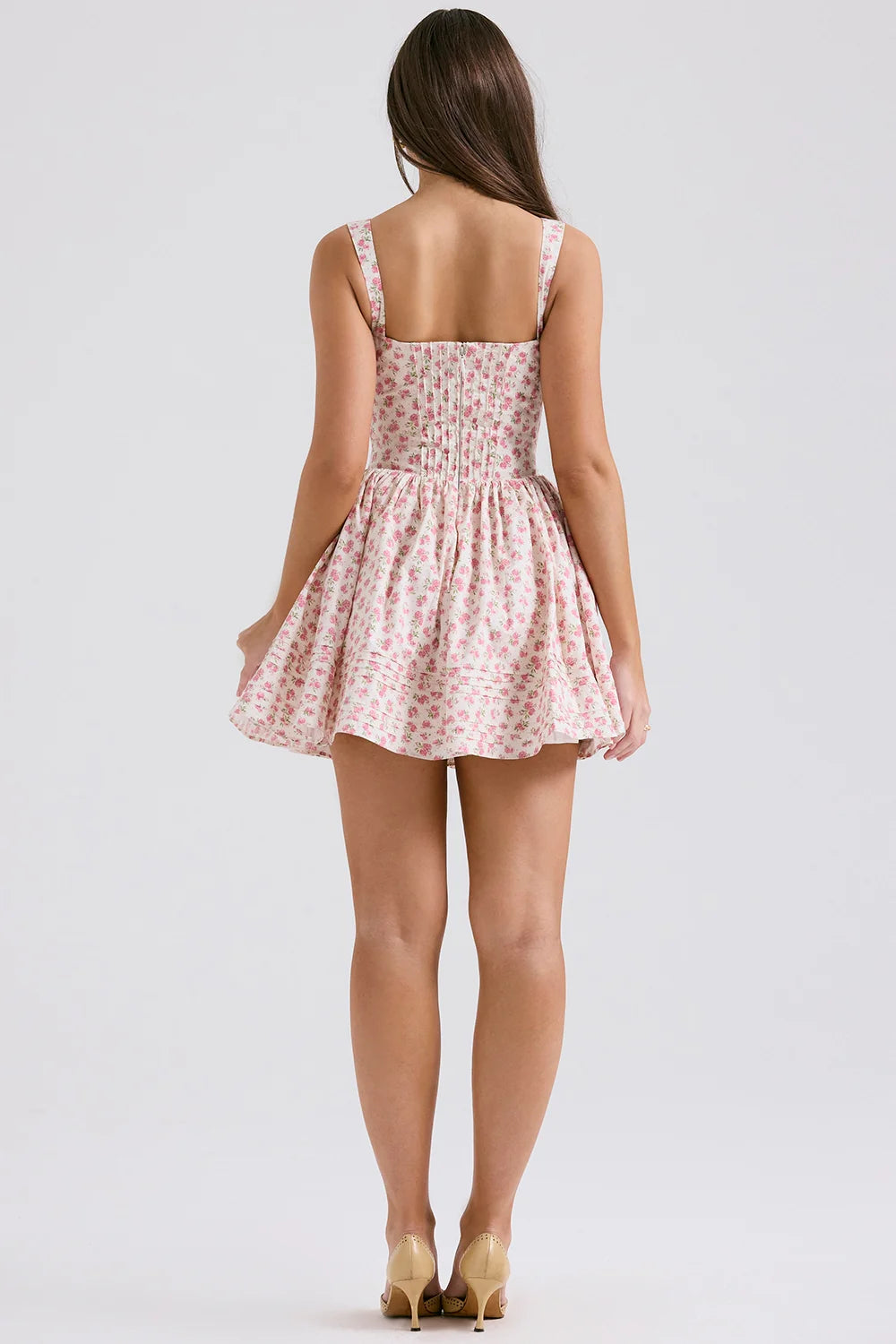 white rosebud print cotton mini dress