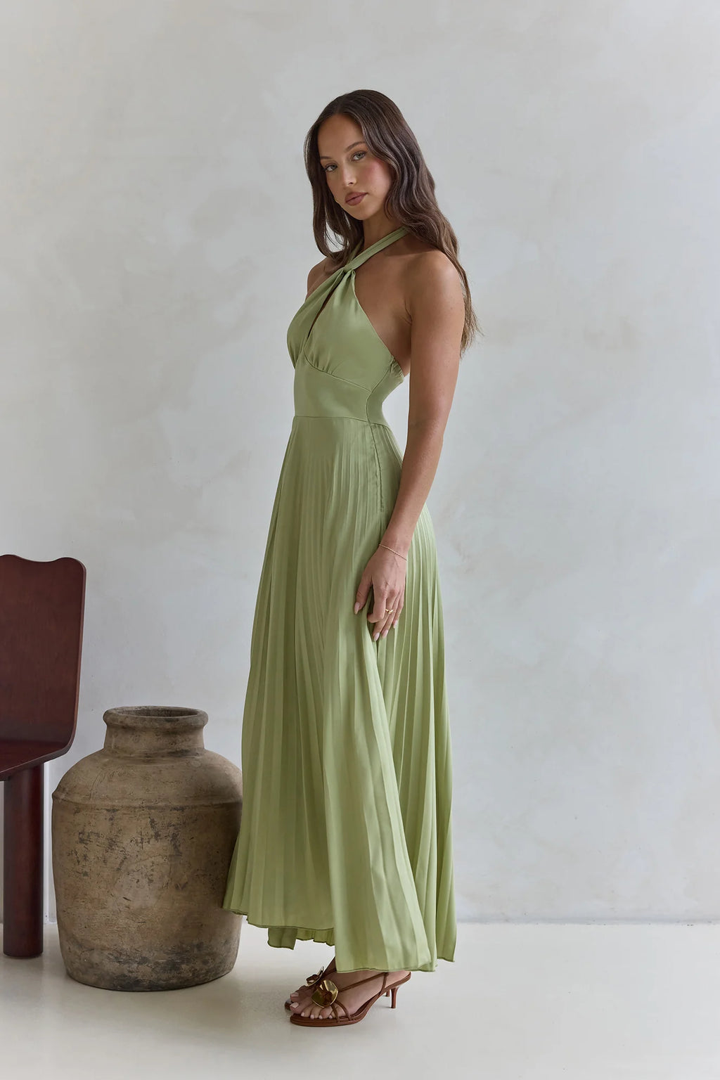 Perfect In Plisse Halter Maxi Dress Green