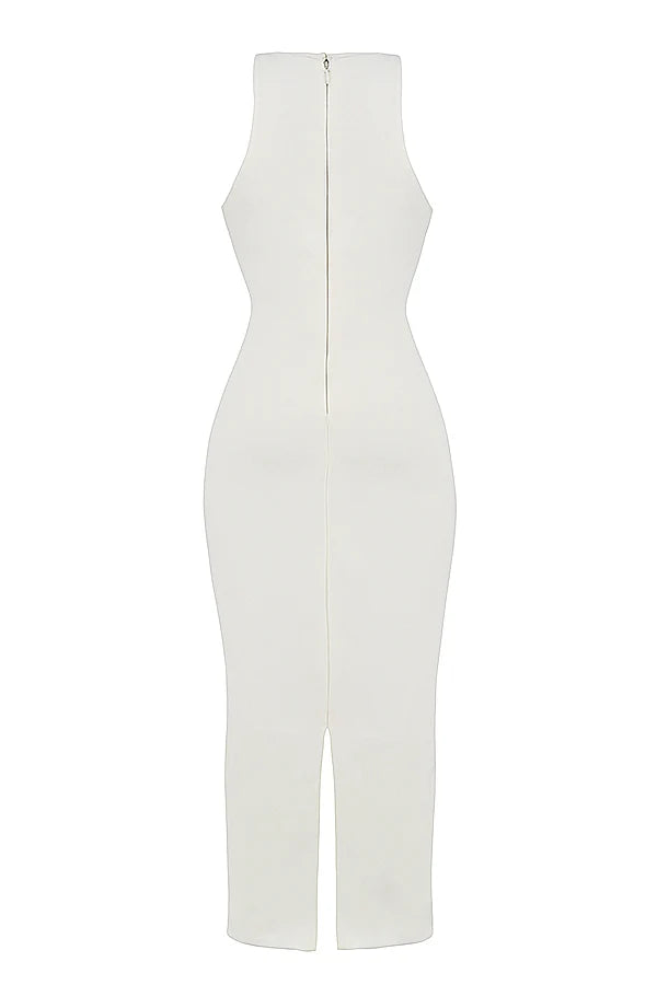 ivory plunge maxi dress