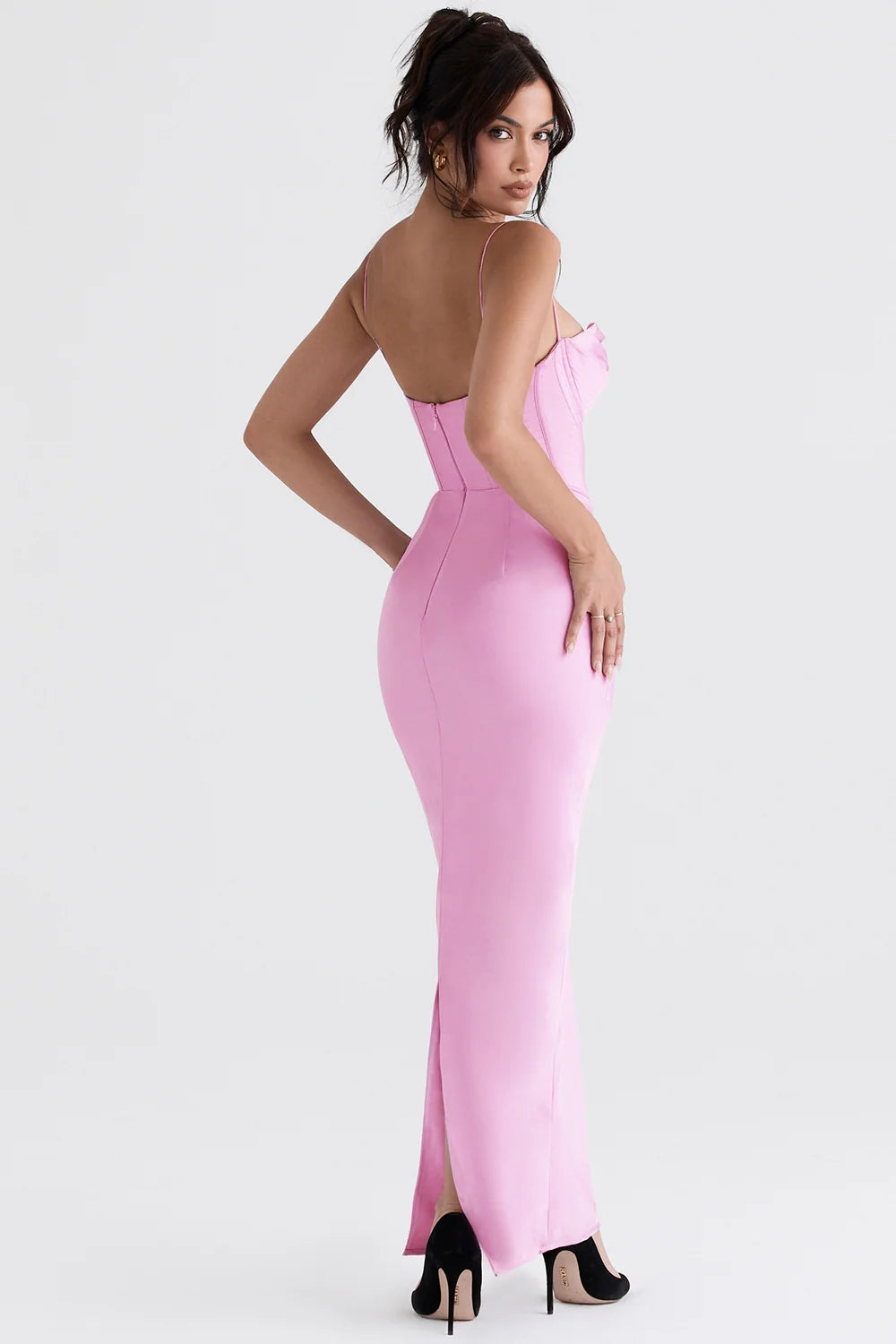 pink corset maxi dress