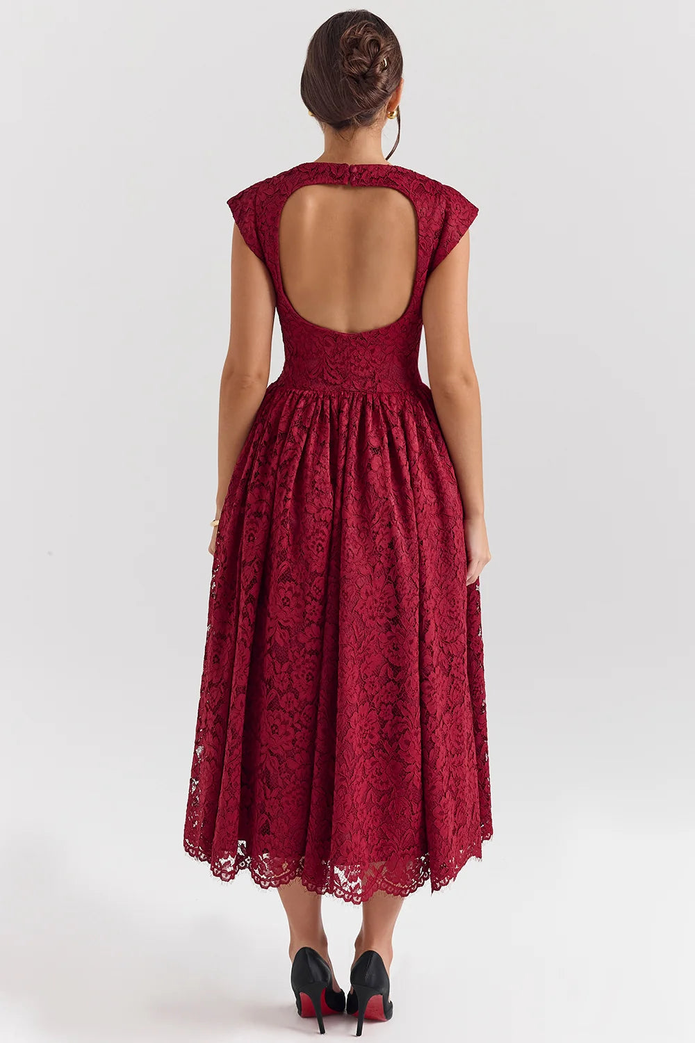 berry lace backless midi dress - sale