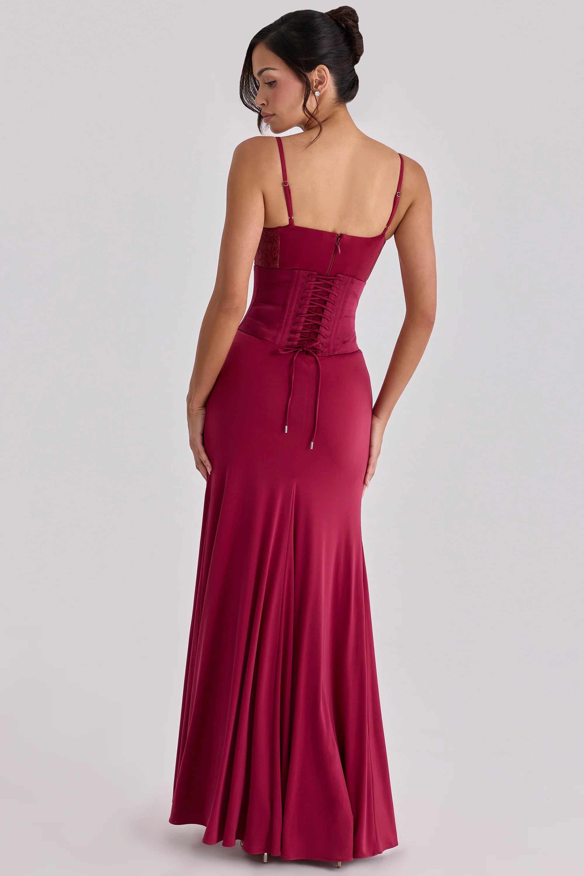 wine lace trim maxi dress + corset
