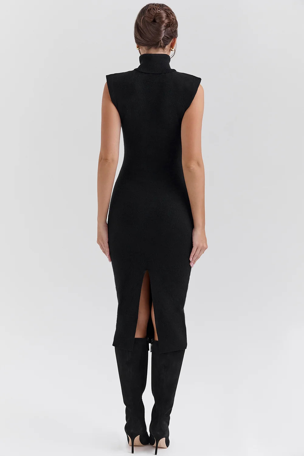 black cashmere blend turtle neck midi dress