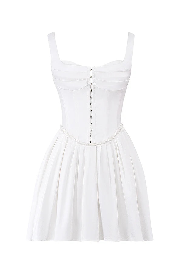 white pleated mini dress