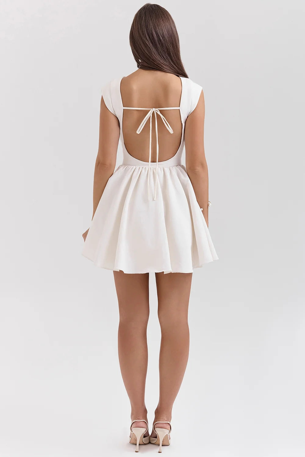 white open back mini dress