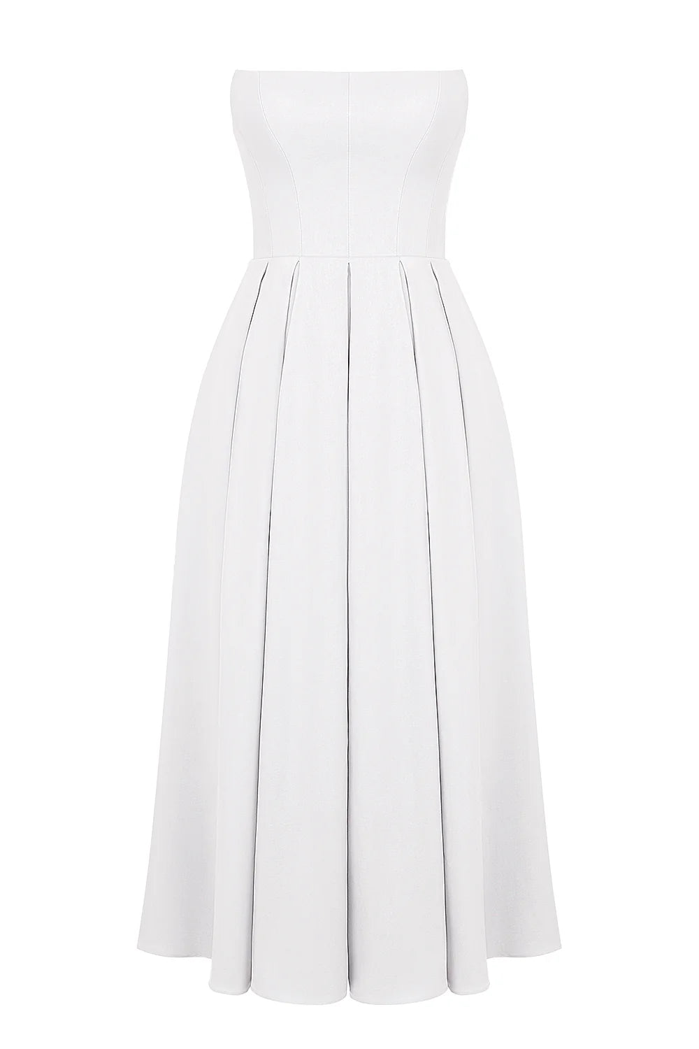 white strapless midi sundress