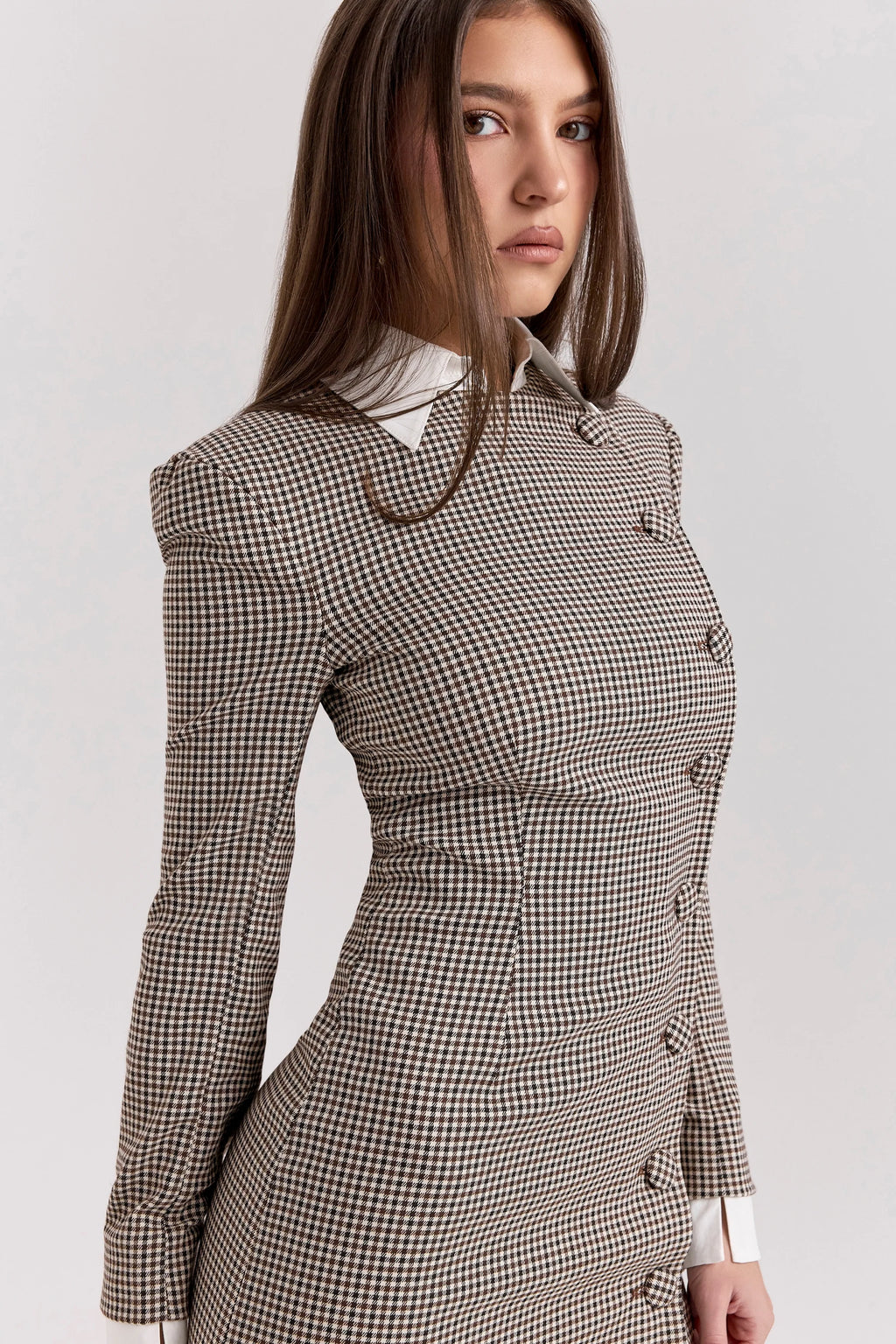 brown puppytooth check bodycon mini dress
