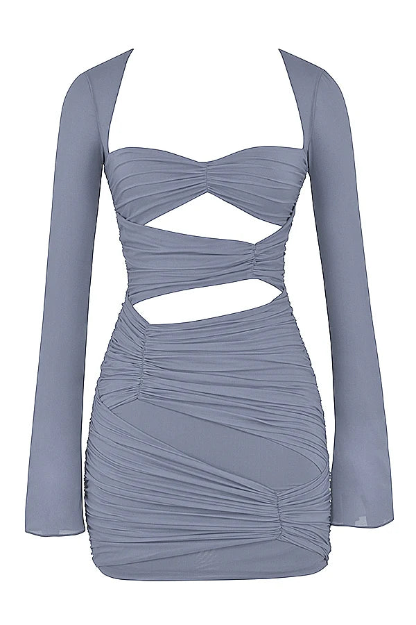 dove grey real silk mini dress