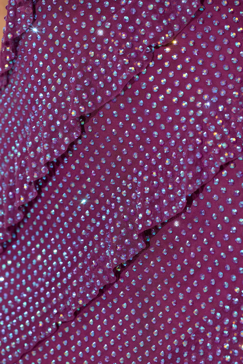 Embellished Bandeau Ruffle Maxi Dress in Plum