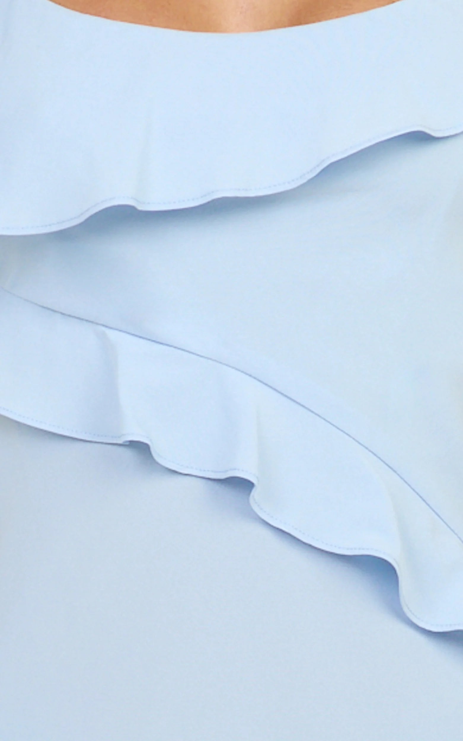 Arabella Mini Dress - Ruffle Frilled Hem Fit And Flare Dress in Blue