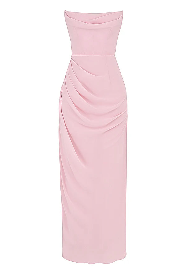 pink quartz georgette strapless gown