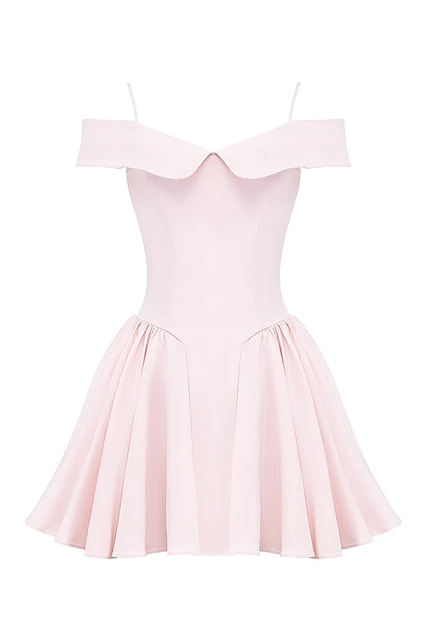 ballerina pink off shoulder mini dress