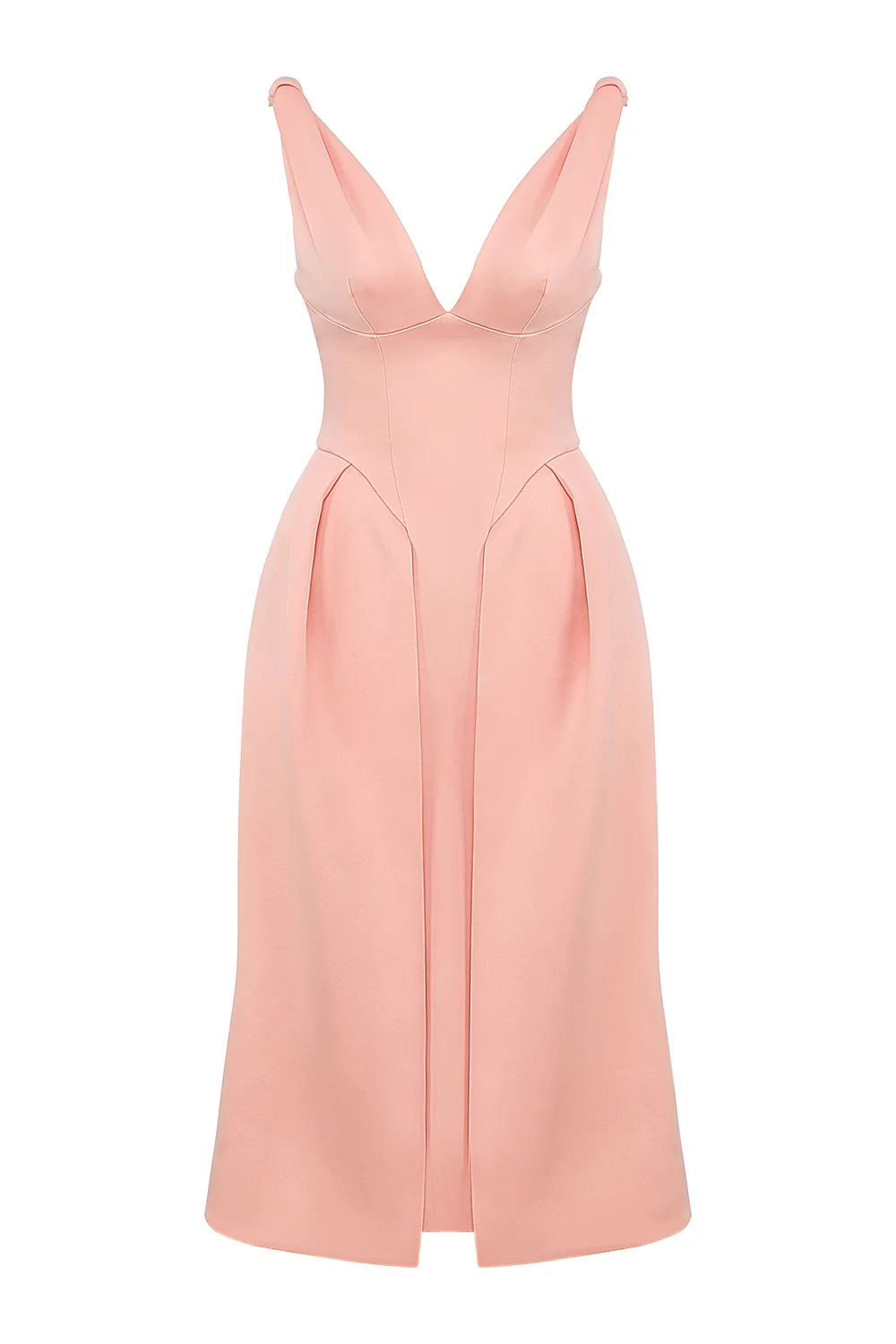 peach satin pleated midi dress - sale