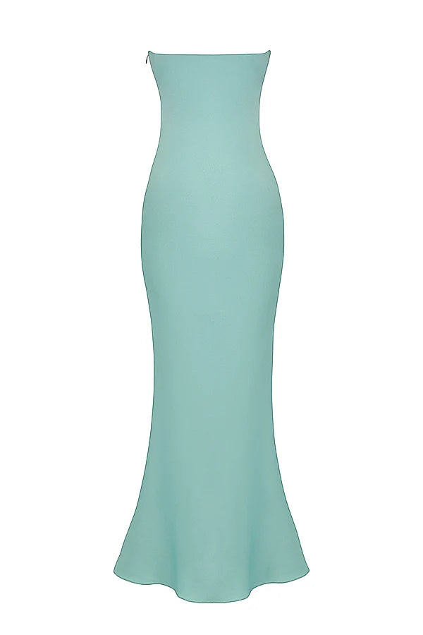 jade satin strapless maxi dress