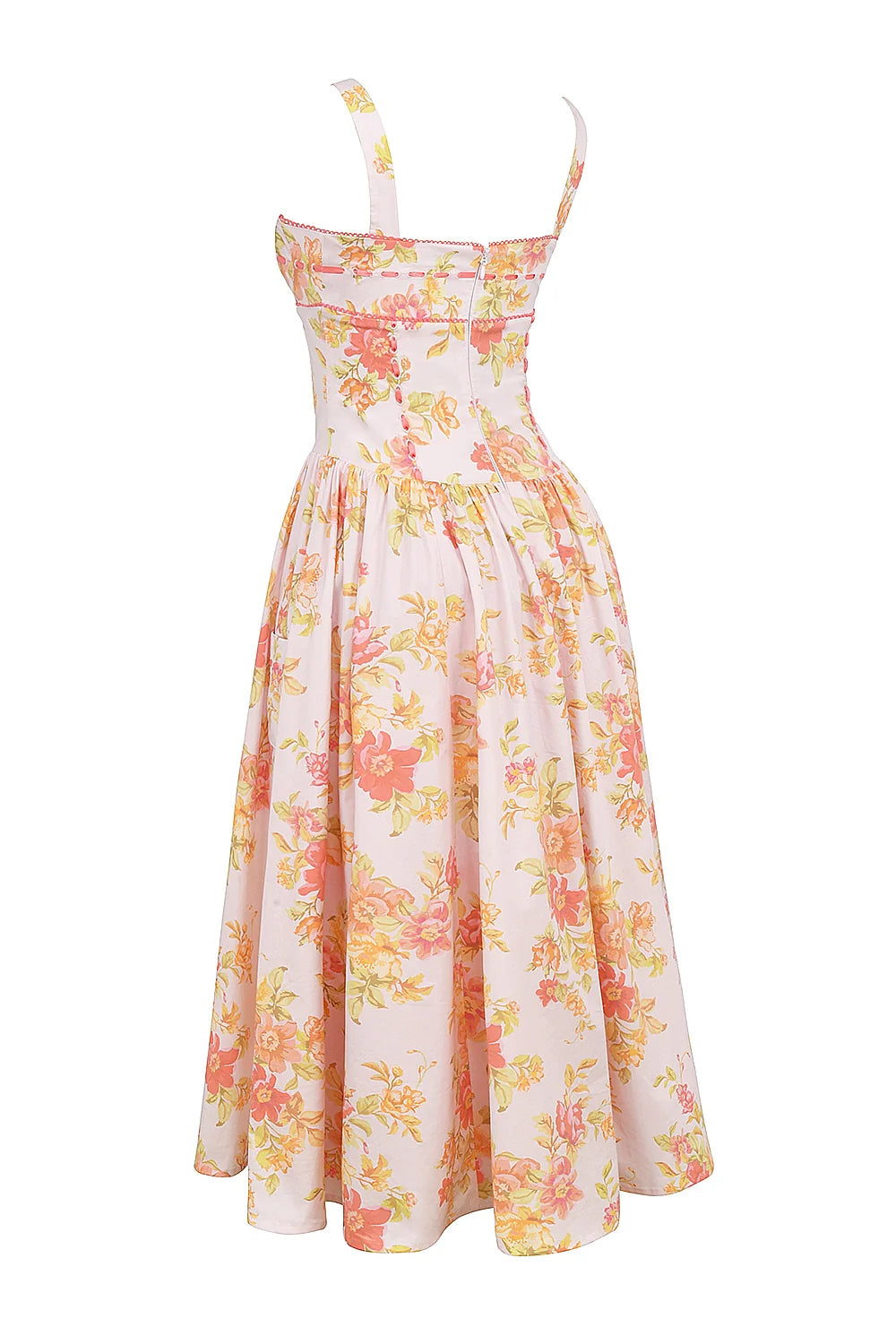 peach poppy print cotton midi sundress