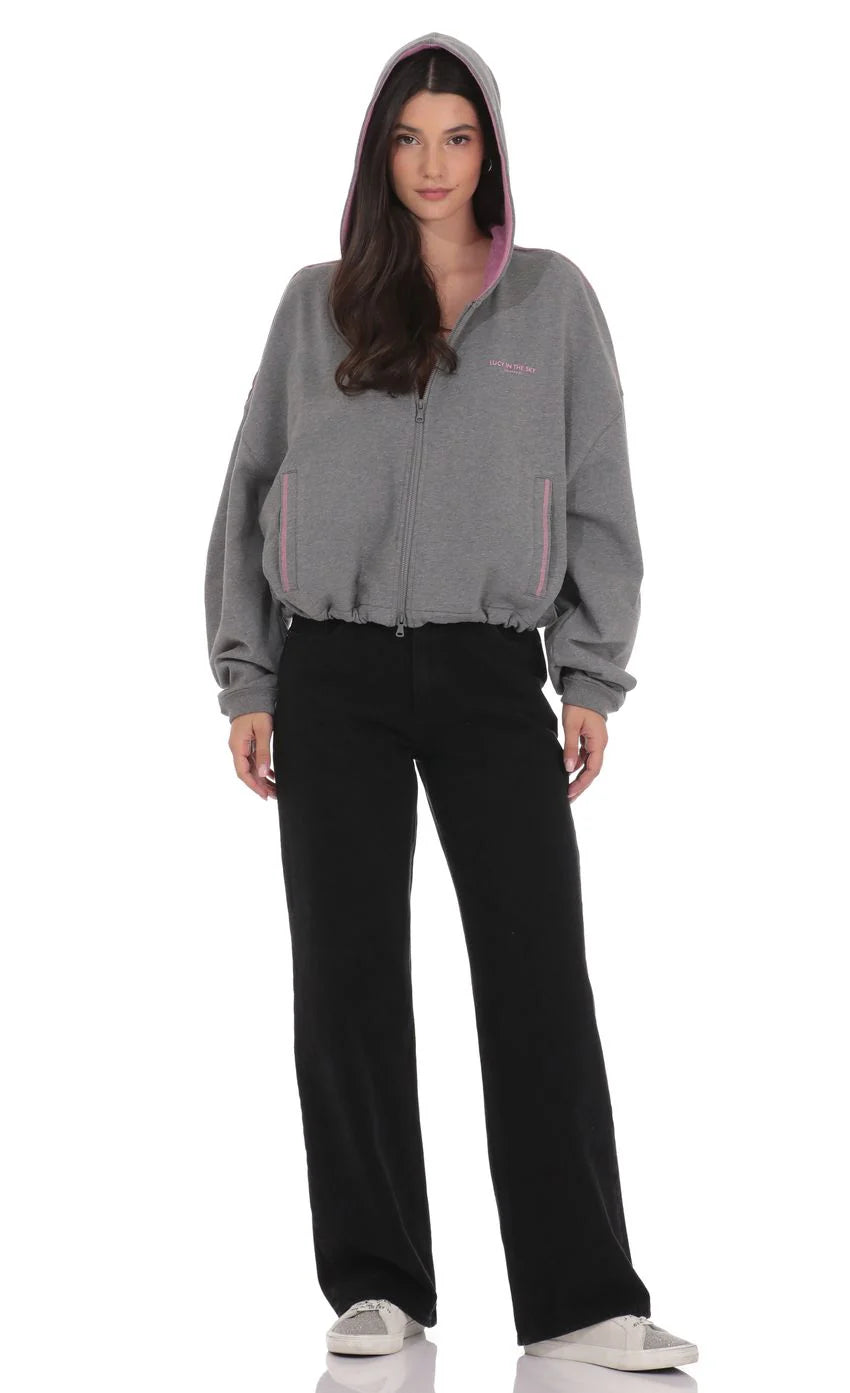 Two-Toned Cropped Hoodie in Grey
