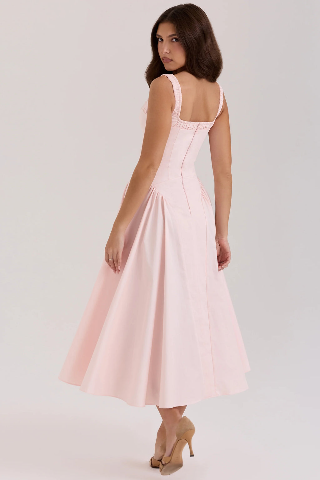 rose pink stretch cotton midi sundress