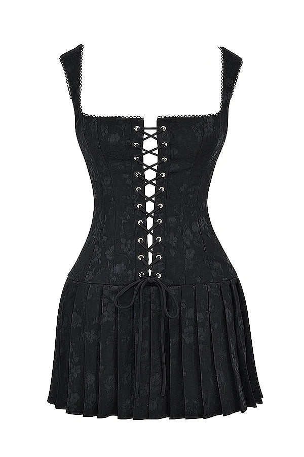 black pleated mini dress
