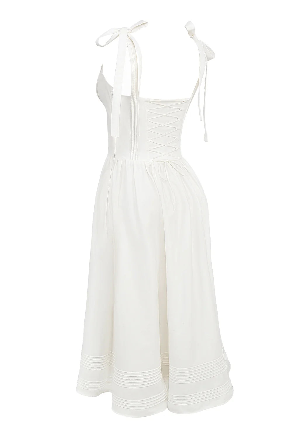 white pin tuck cotton midi sundress