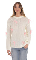 Knitted Bows Jumper in Cream