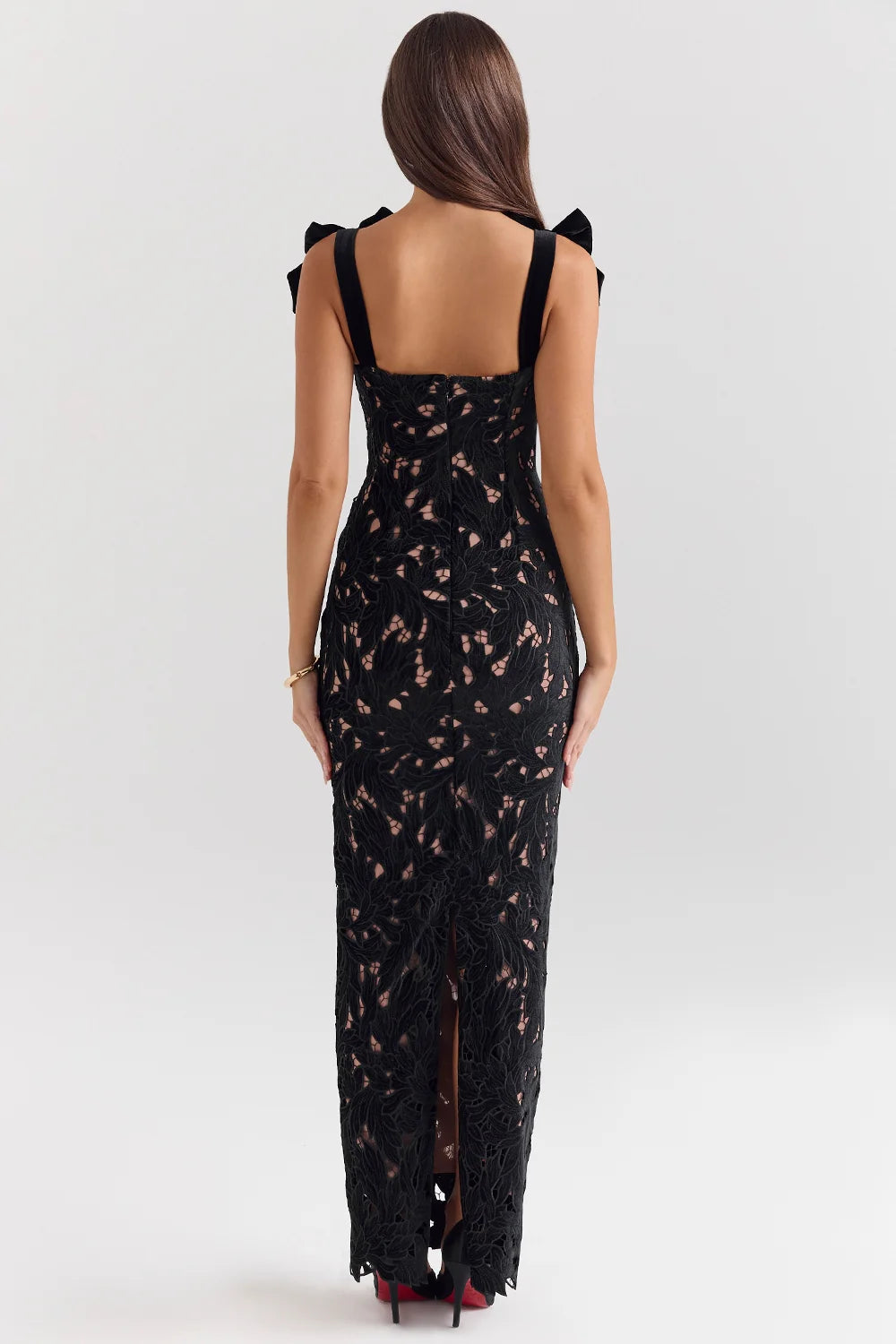 black velvet lace maxi dress