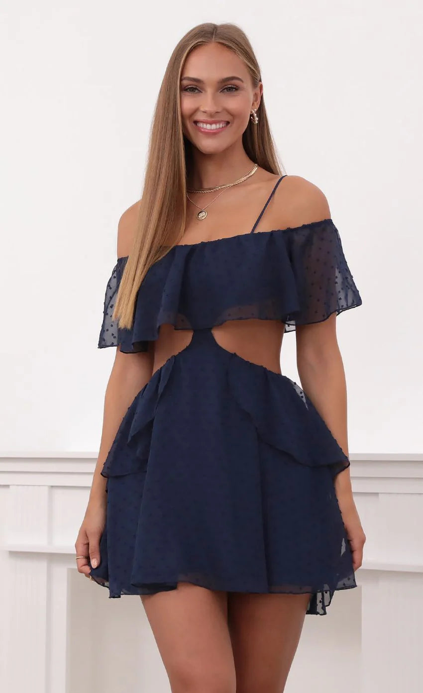 Mesh Cutout Dress in Navy