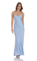 Open Back Satin Maxi Dress in Light Blue