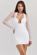 white plunge mini dress