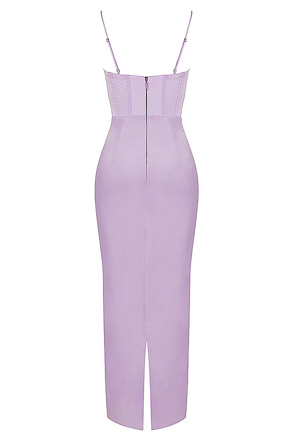 lavender corset maxi dress