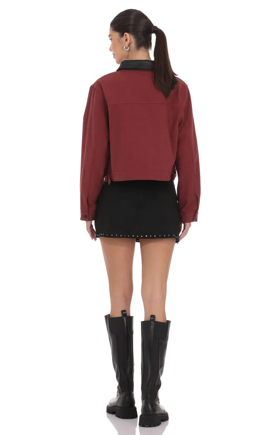 Two-Toned Collar Jacket in Burgundy