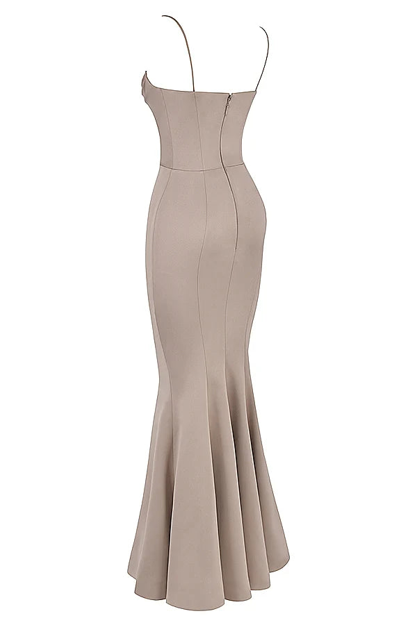 mushroom satin fishtail gown