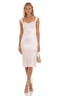 Satin Midi Dress in Pink