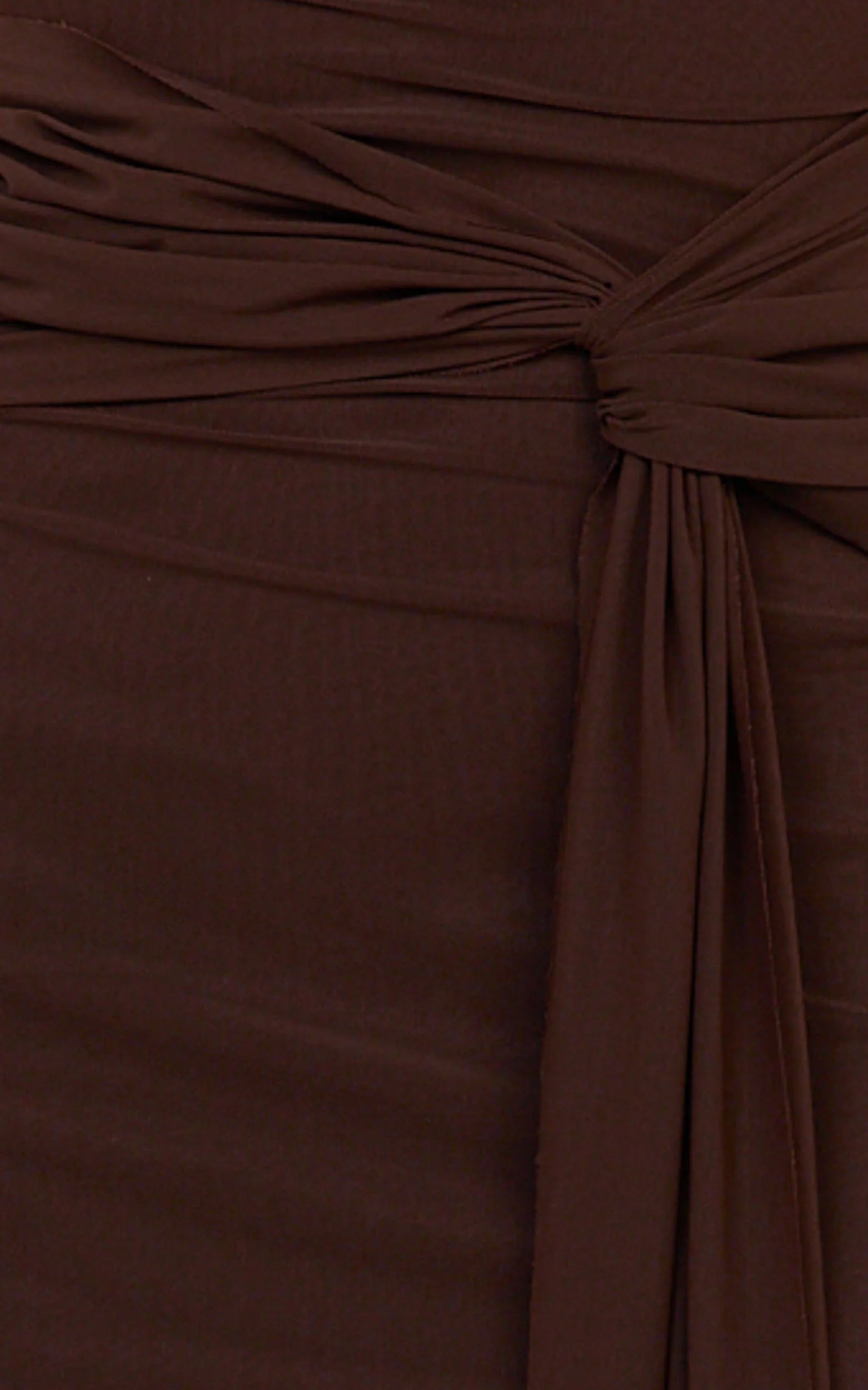 Jaimae Midi Dress - High Neck Side Knot Detail Mesh Dress in Chocolate