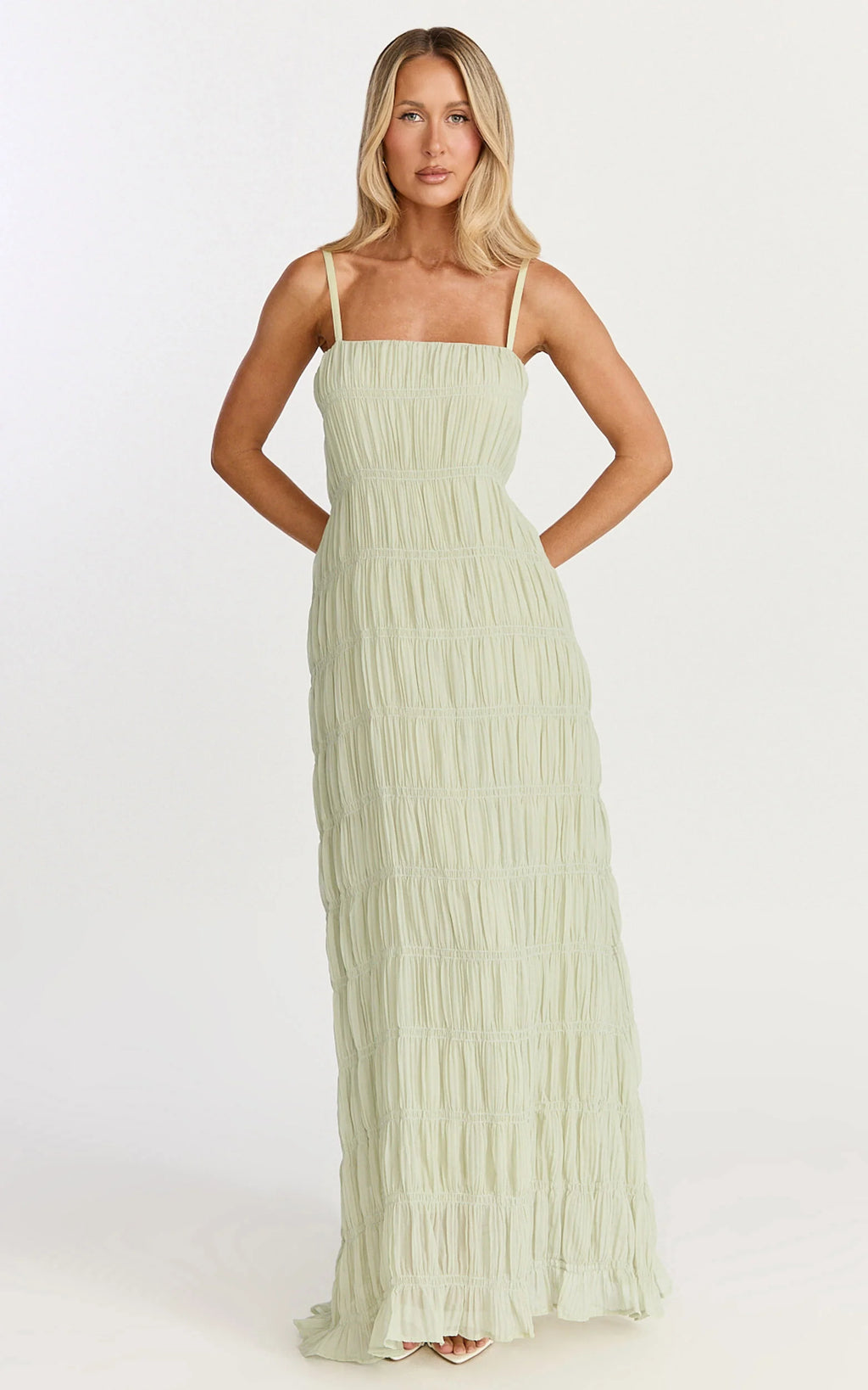 Cleo Maxi Dress - Textured Detail Dress in Sage