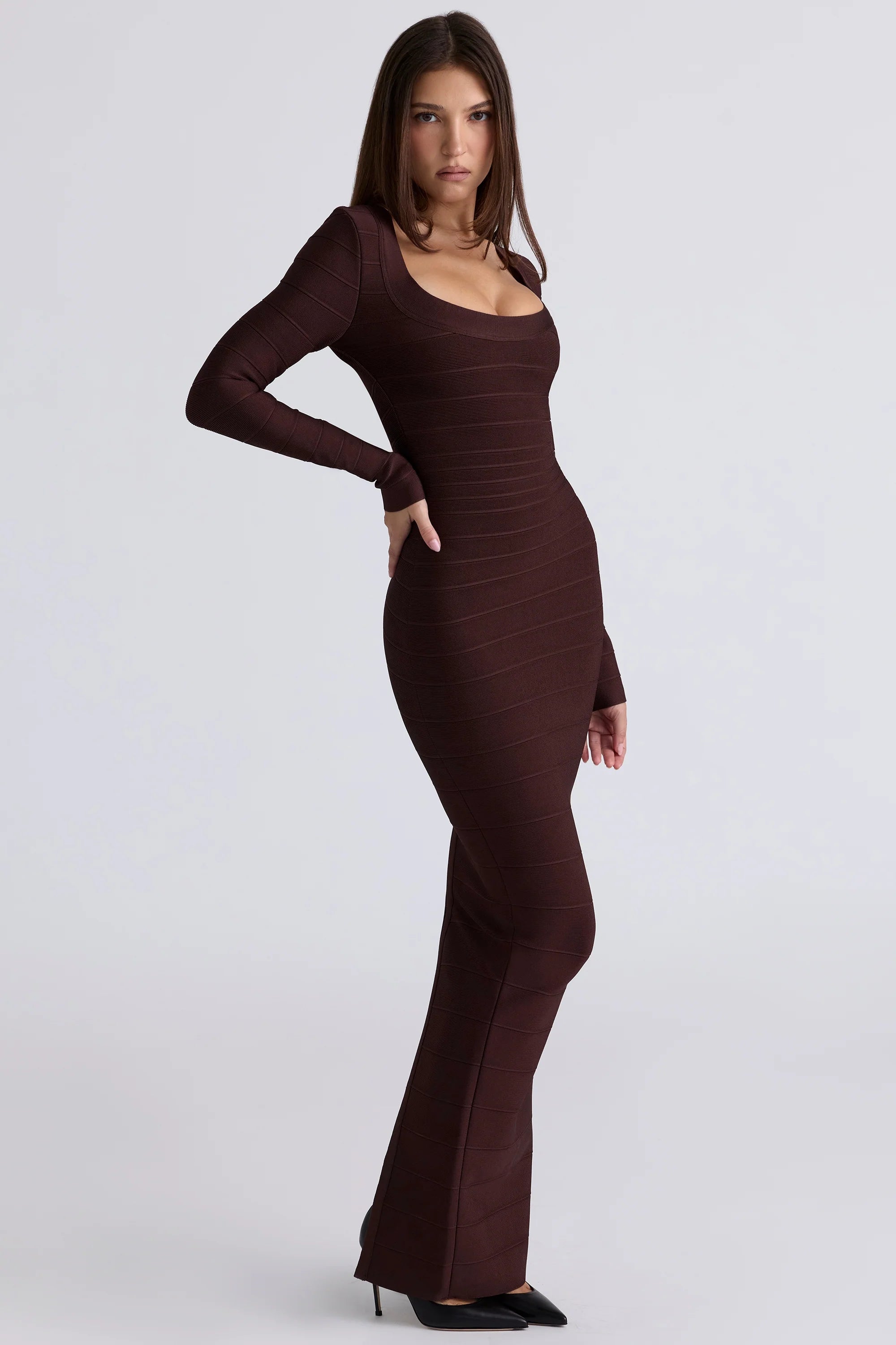 chocolat long sleeve bandage maxi dress