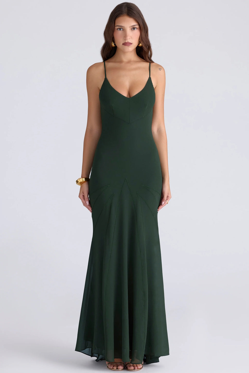 forest green georgette panelled maxi dress