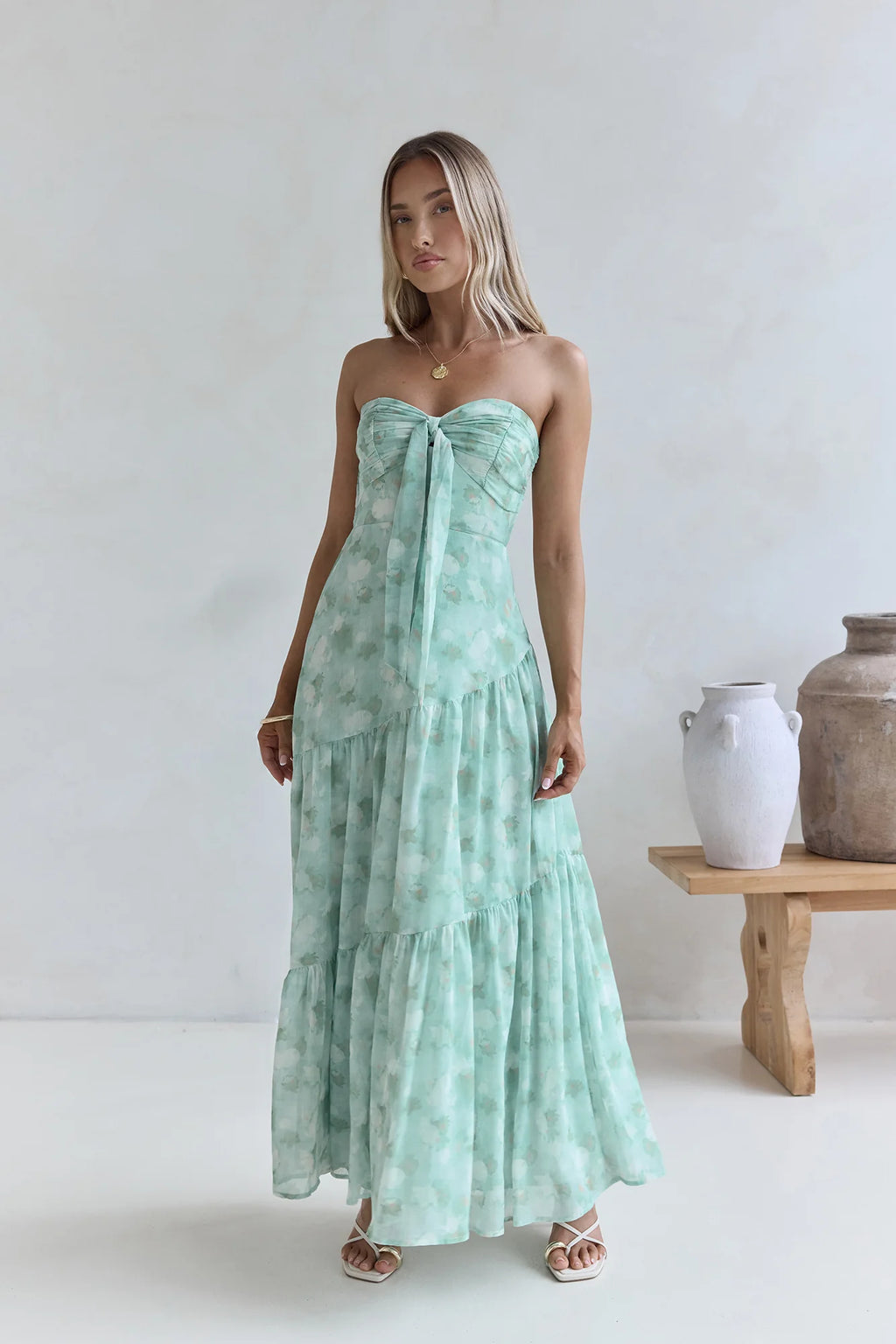 Hear Your Heartbeat Strapless Maxi Dress Green
