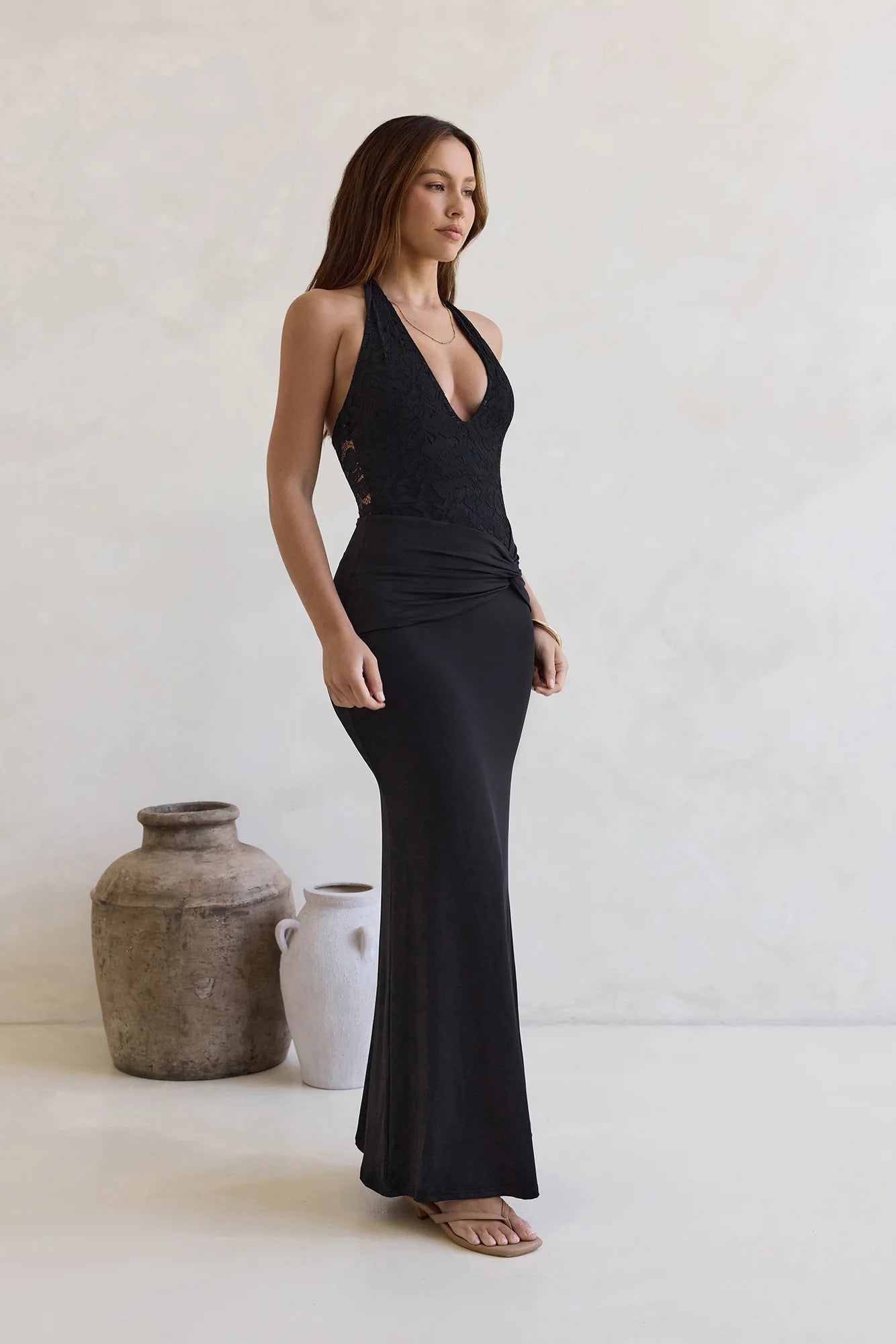 Live And Love Lace Halter Maxi Dress Black
