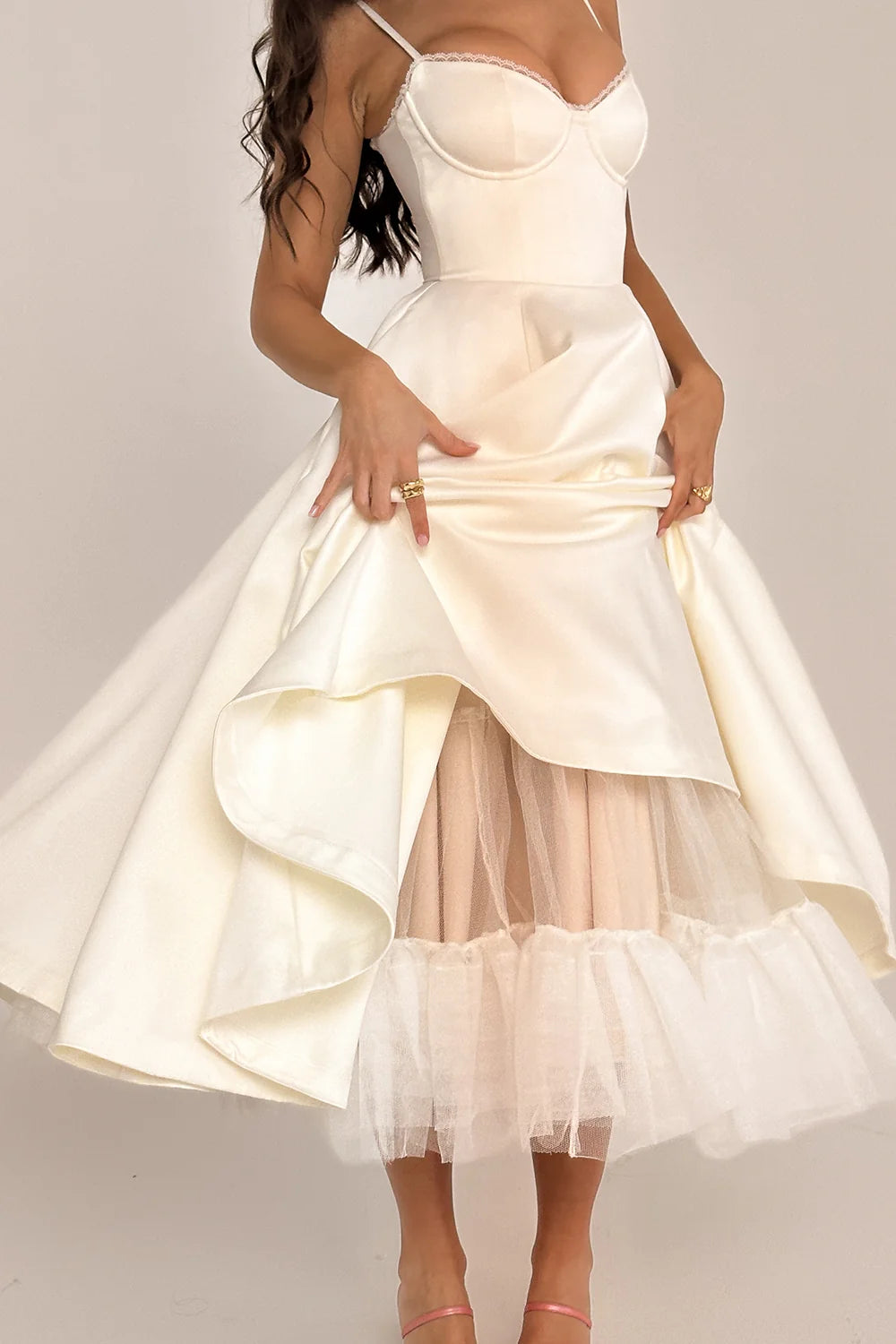 white tulle midi dress