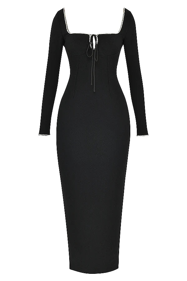 black crystal embellished maxi dress