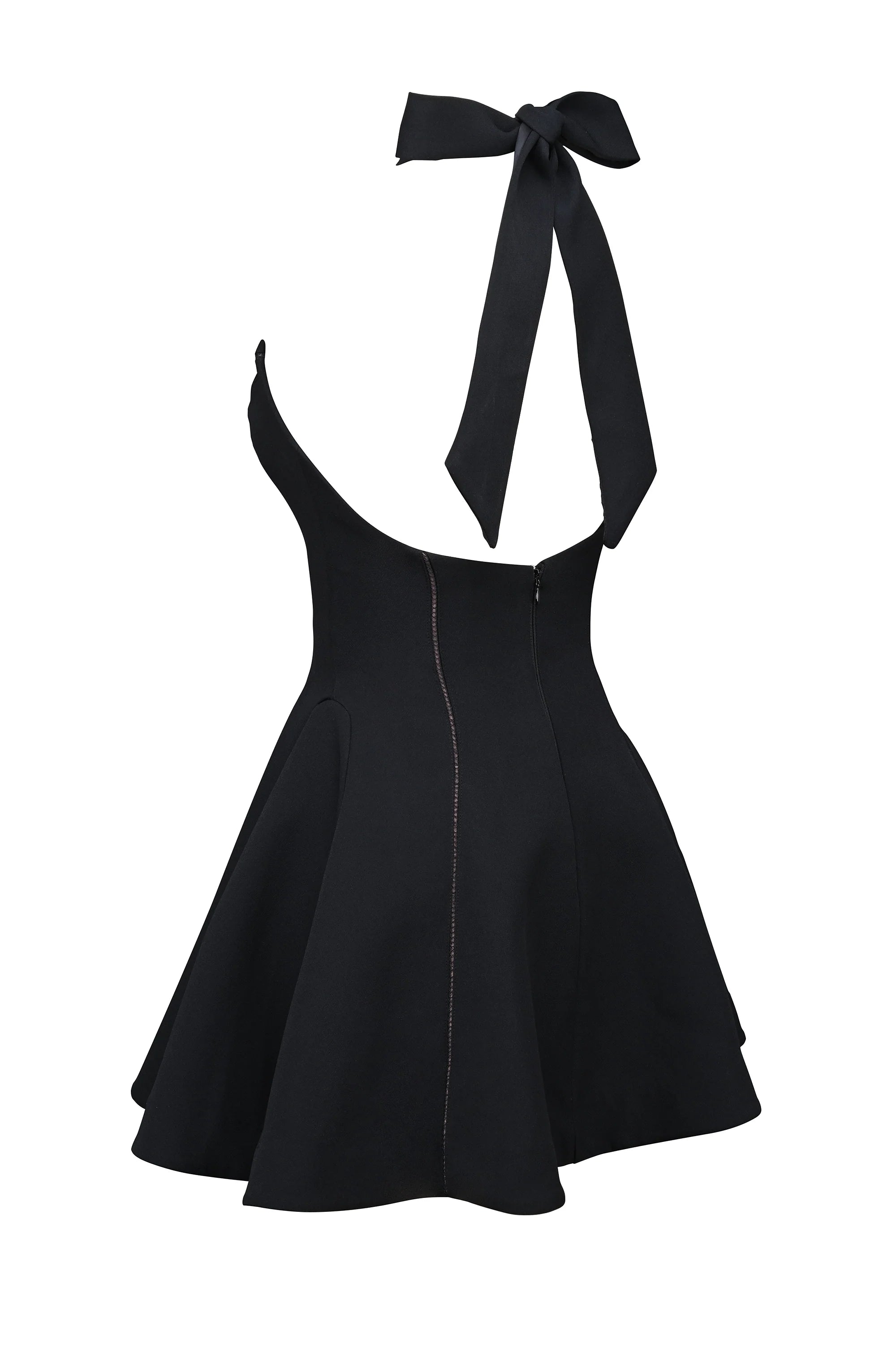 black halter neck bow mini dress