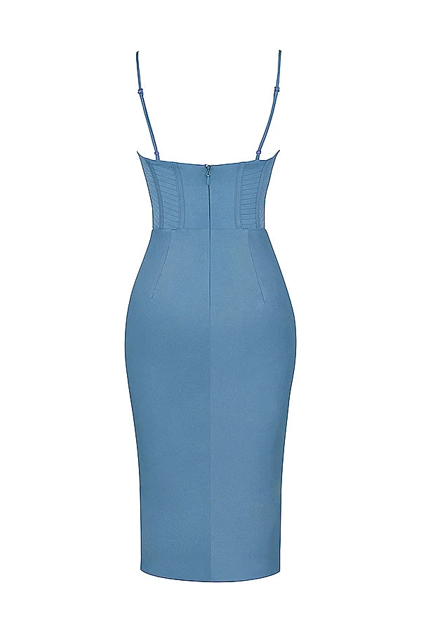 aegean blue corset midi dress