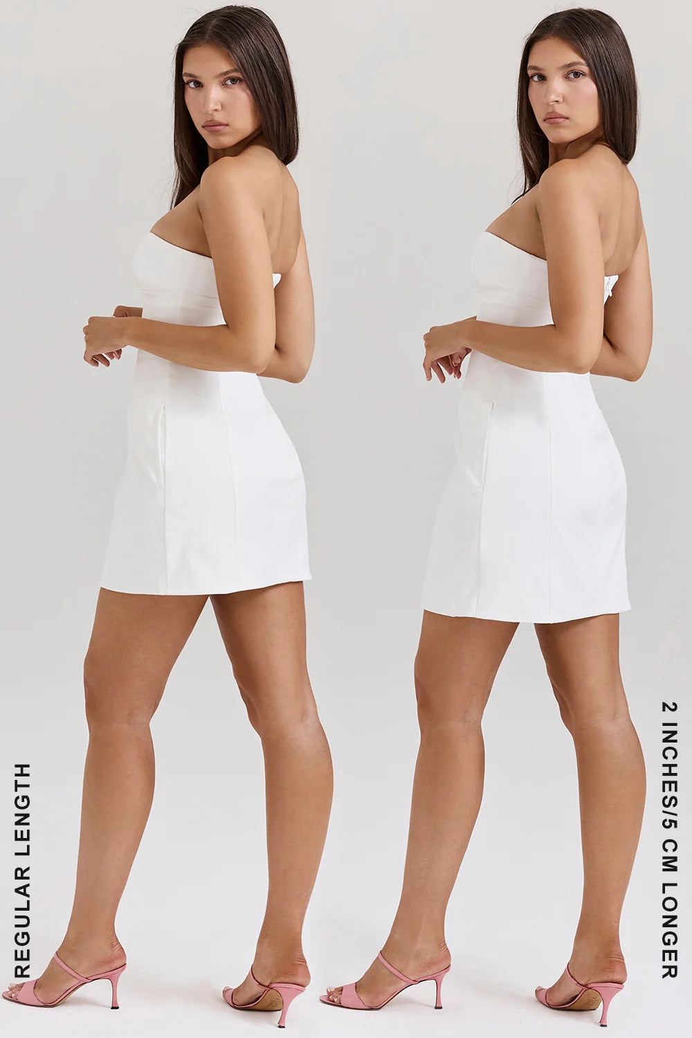 white strapless twill mini dress
