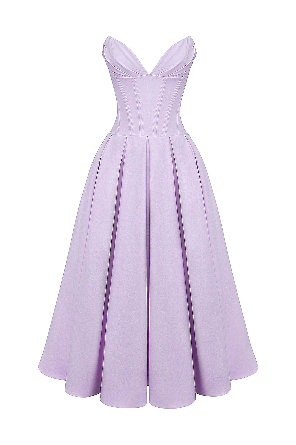 orchid twill strapless tulle midi dress