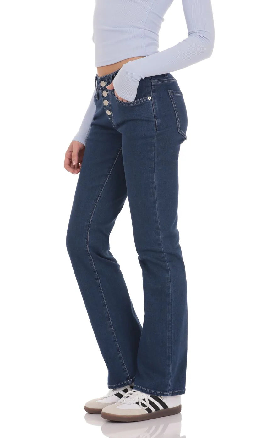 Button-Fly Slim Jeans in Dark Blue