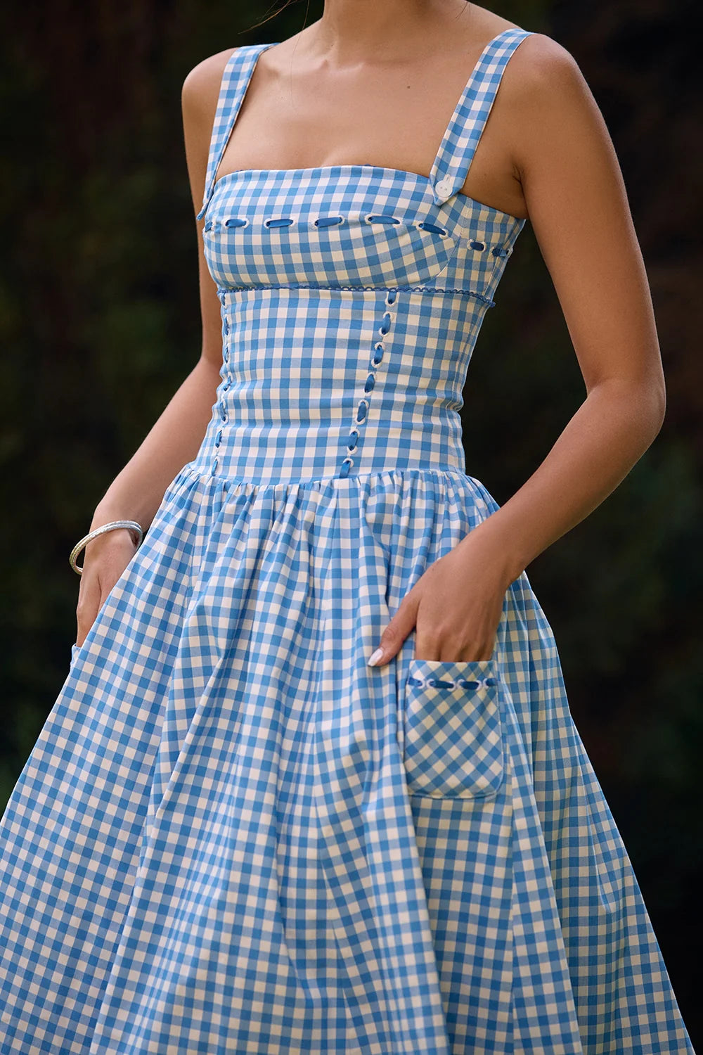 regatta blue gingham midi sundress