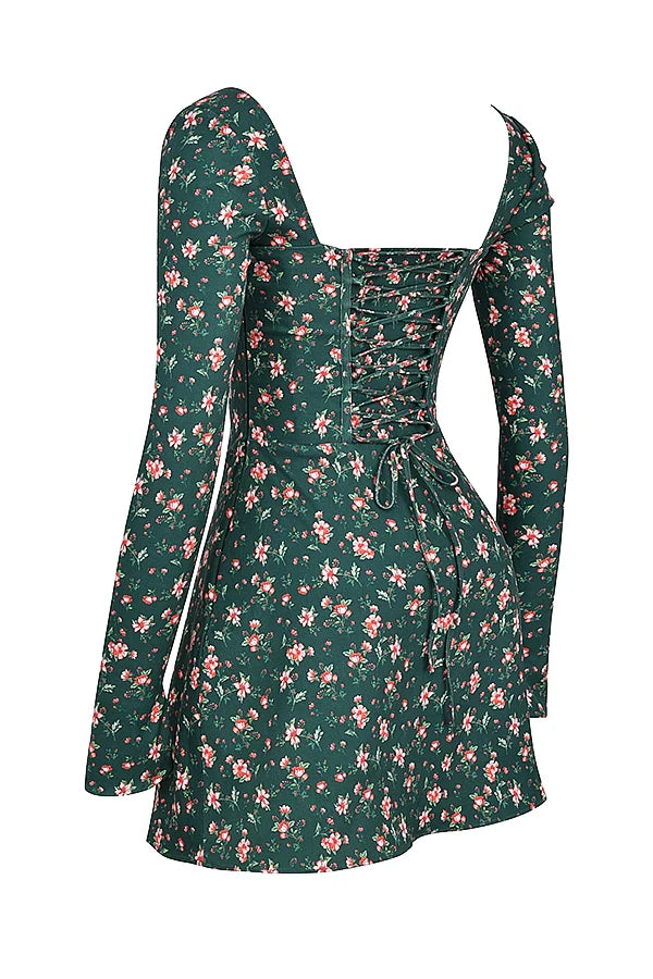 green floral corset mini dress