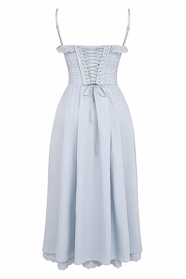 soft blue cotton broderie anglais midi sundress
